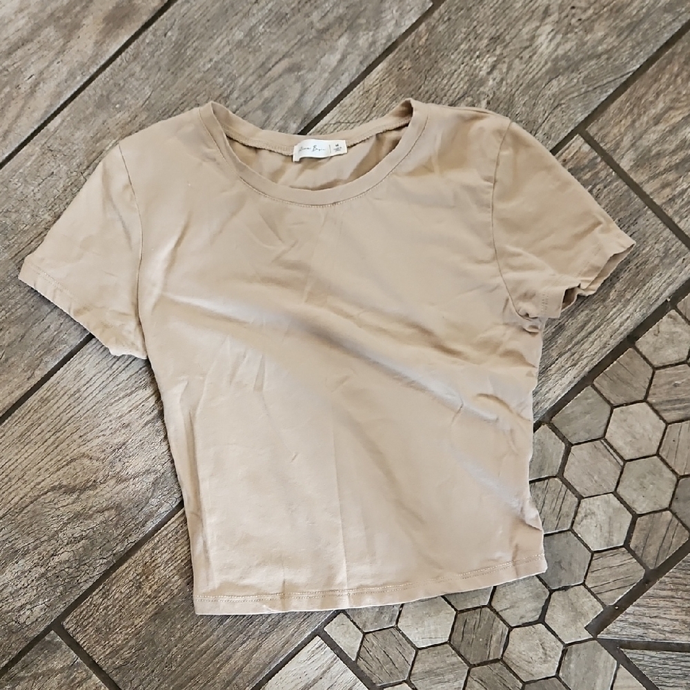 Active Basic Tan Crop Fitted Short Sleeve Tee